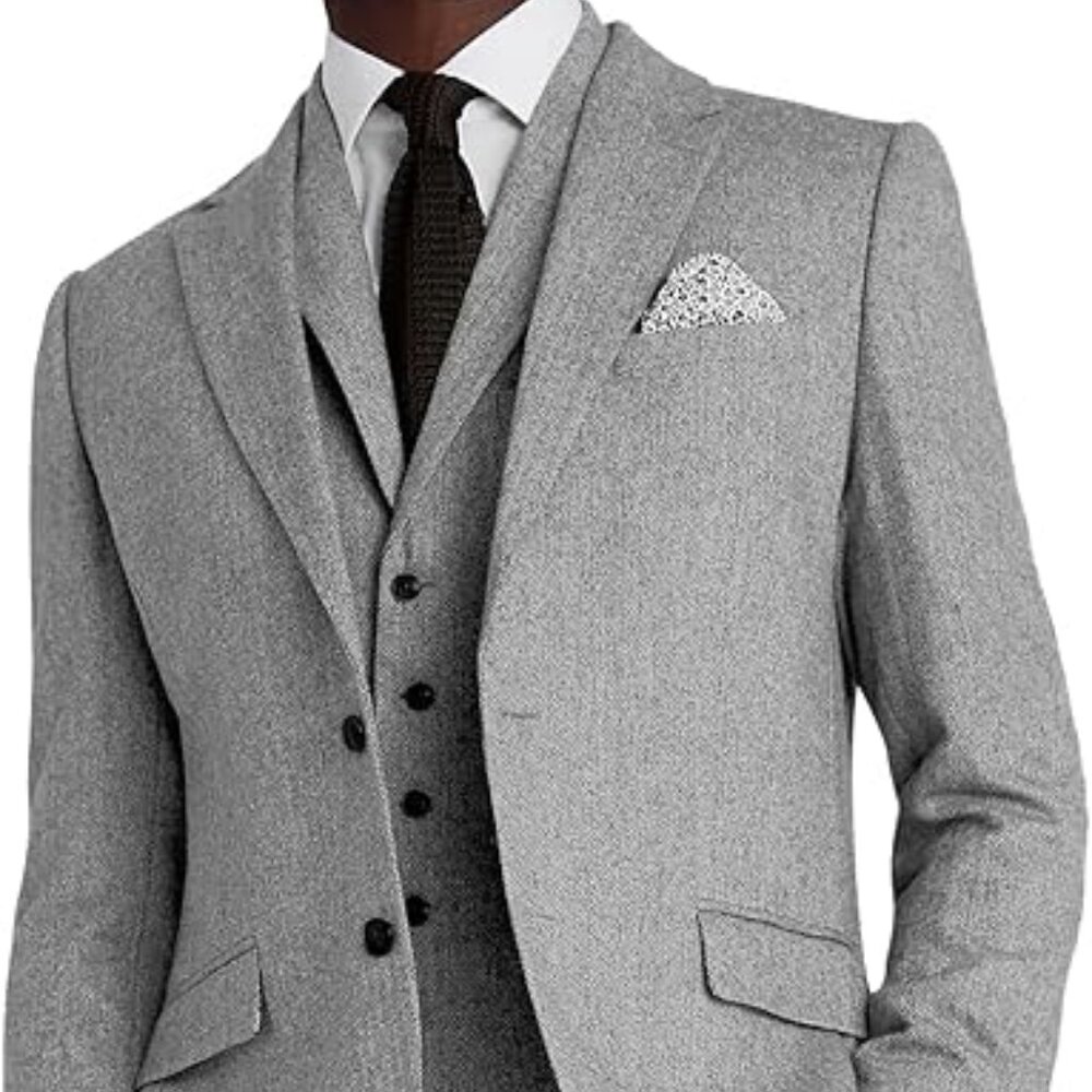 Mens XL Grey Tweed Herringbone 3 piece Suit *New with tags* Slim Fit
